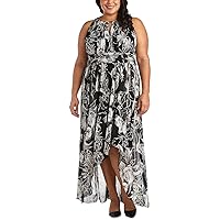 R&M Richards Womens Zippered Ruched Sheer Lined Textured Sleeveless Keyhole Maxi Party Hi-Lo Dress