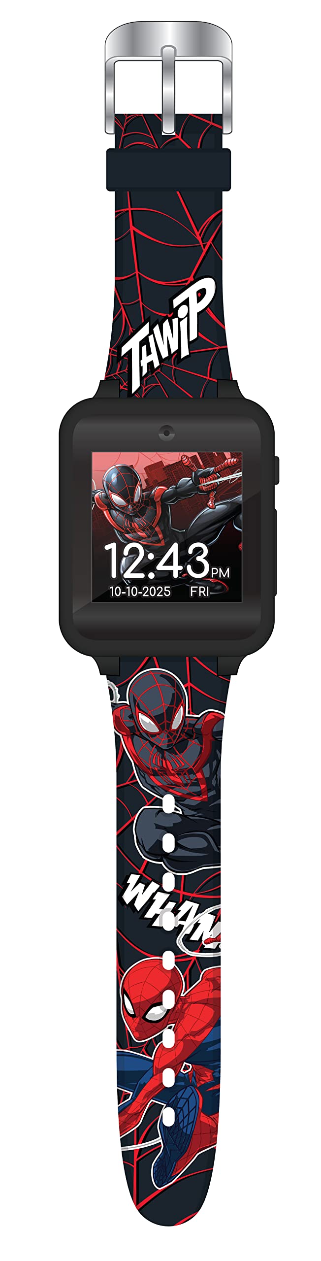 Accutime Kids Marvel Spider-Man Miles Morales Black Educational Touchscreen Smart Watch Toy for Boys, Girls, Toddlers - Selfie Cam, Learning Games, Alarm, Pedometer & More (Model: SPD4664AZ)