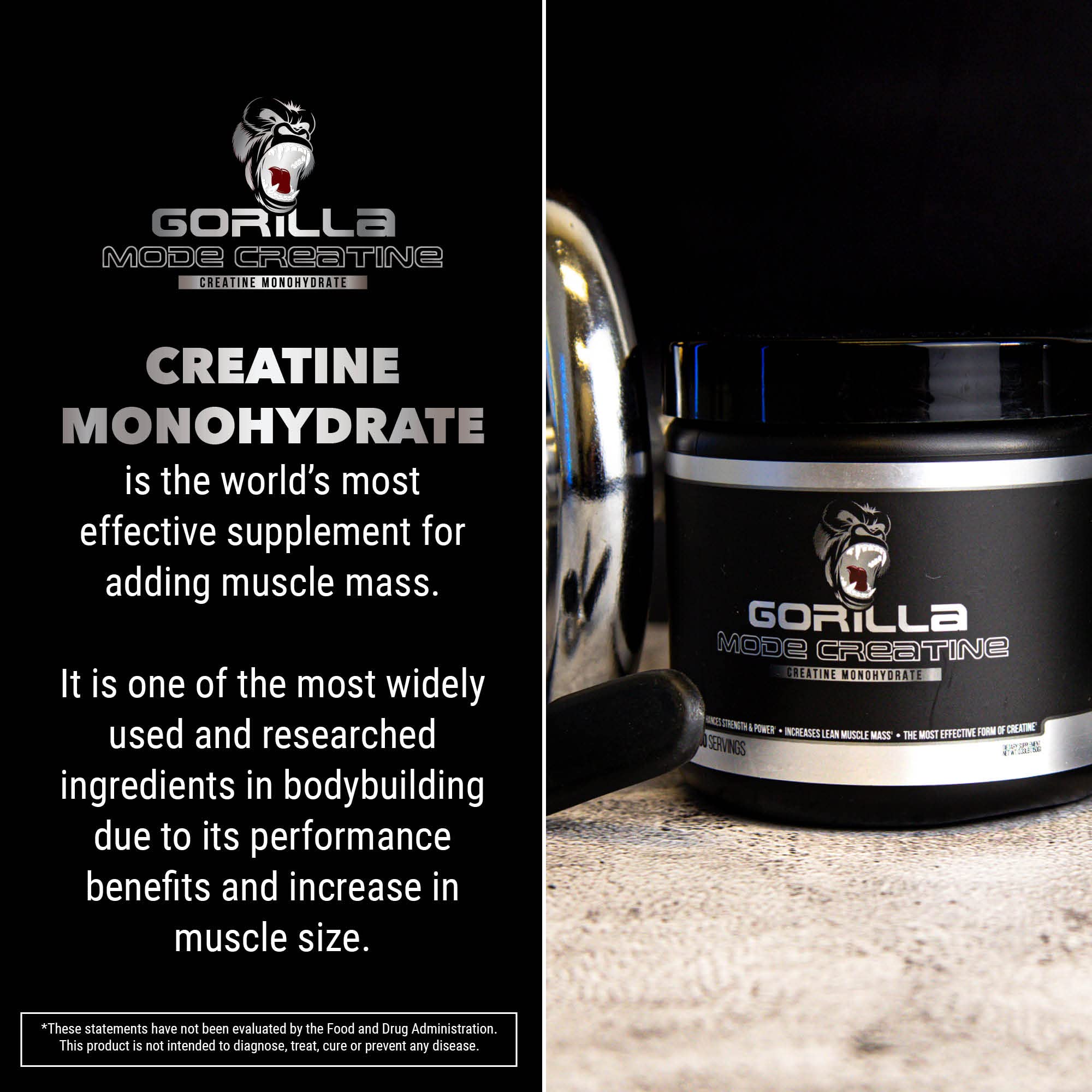 Gorilla Mind Gorilla Mode Creatine – Creatine Monohydrate Micronized Powder / Improved Muscle Size, Power Output and Strength / 5 Grams per Servings, 30 Servings