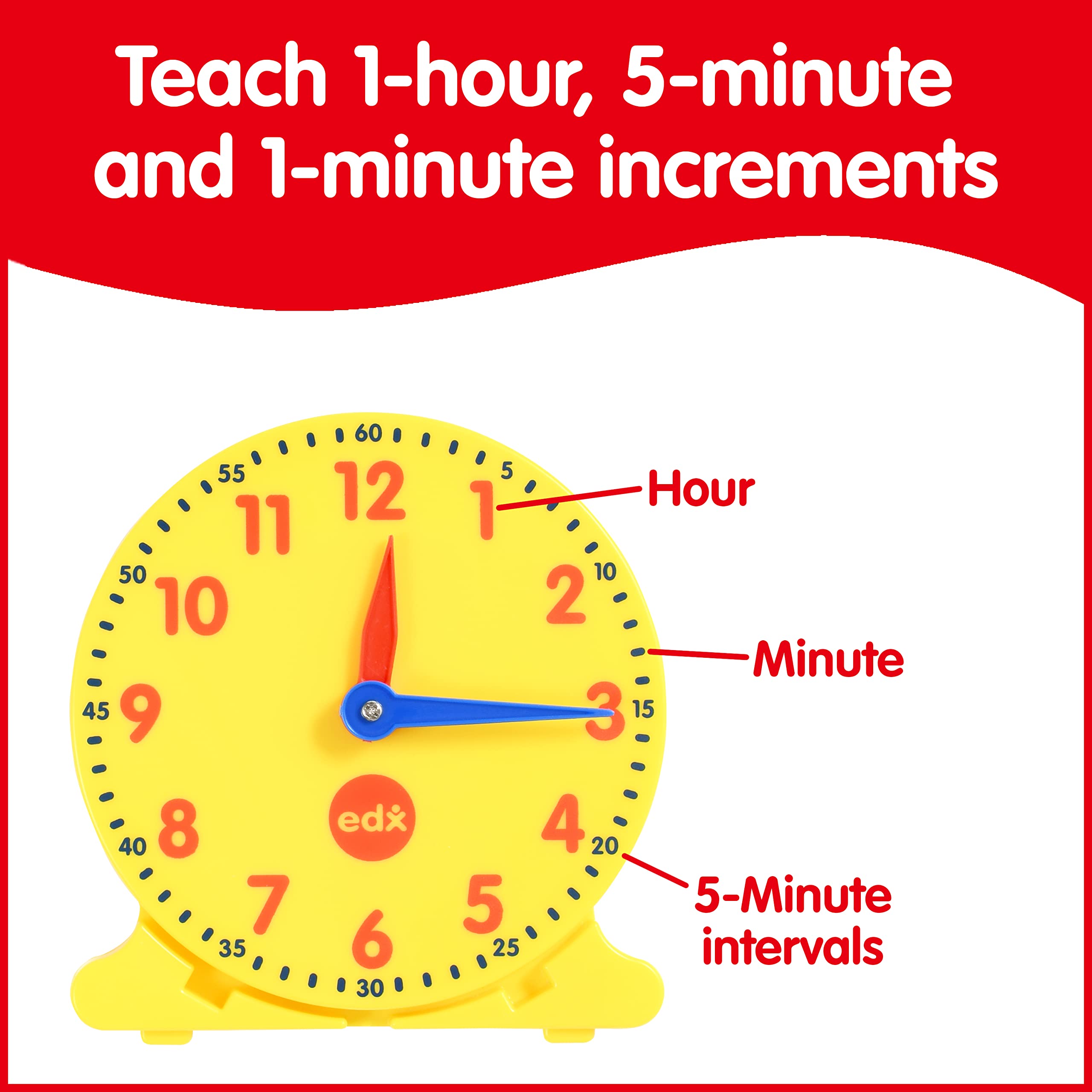 edxeducation Student Clocks - Set of 6 - Clock for Kids Learning to Tell Time - Analog Clocks with Movable Hands to Teach Children Minute and Hour Relationships