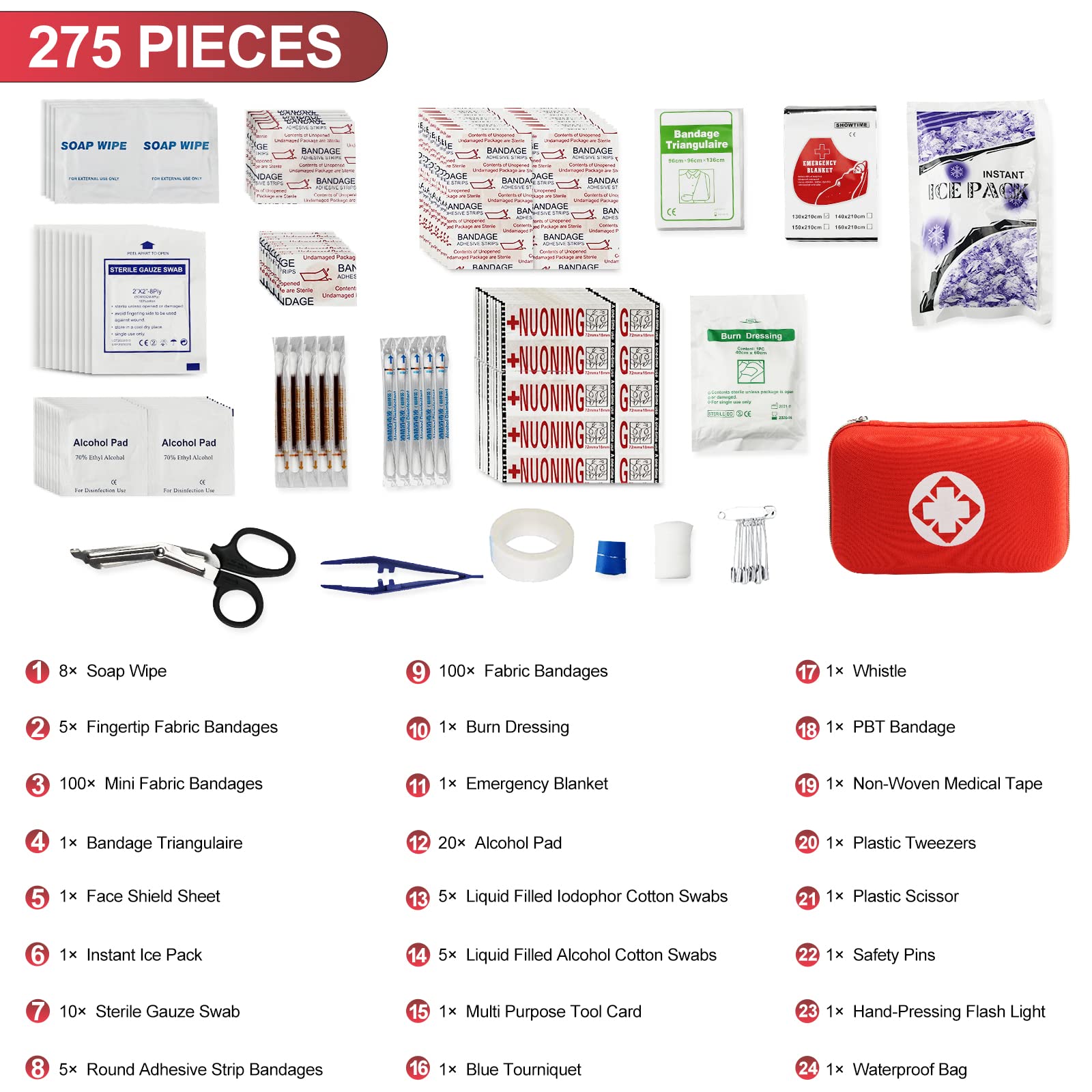 First Aid Kit for Home Hiking Camping Outdoor Sport, 275 Pieces Survival Supplies Emergency Kit, Mini Gear Bag with Basic First-aid Essentials for Emergency Cases angel wish