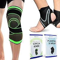 Ankle Support Knee Sleeve Bundle - 2pcs Men Women Compression Wraps for Sore Feet Knees Heel Spur Arch Relief | Weightlifting, Soccer, Walking, Running (Medium Size)