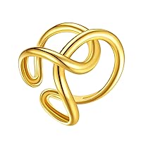FindChic Braided Crossover Patterned Statement Rings for Women 18K Gold Plated Adjustable Open Rings Thumb Finger Rings