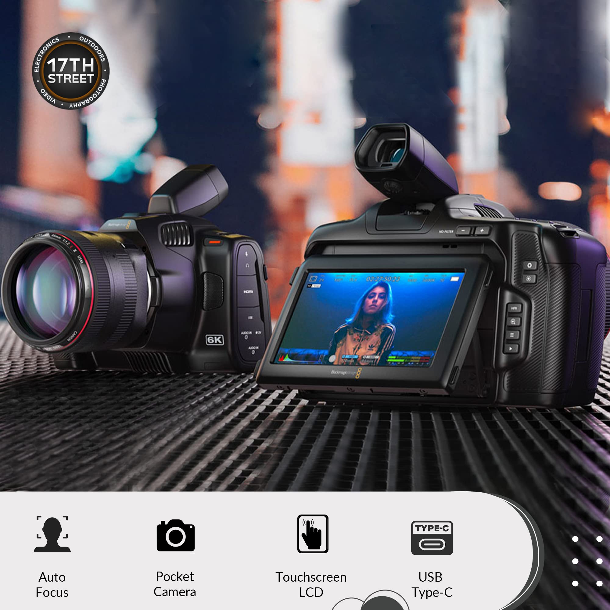 Blackmagic 6K Pro Pocket Design Cinema Camera for Canon EF | 13-Stop Dynamic Range, Super35 HDR Sensor, Sigma 18-35mm F1.8 Lens, 128GB Memory Card, Waith 2600mAh Battery, and Charger Bundle Set
