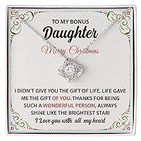 To My Bonus Daughter Christmas Gift with Message Card Thanks For Being A Wonderful Person, Xmas Gift for Daughter, Marry Christmas to My Daughter (14k White Gold Sterling Silver Necklace)