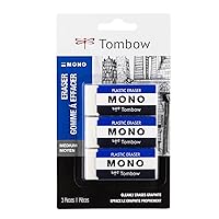 Tombow 57324 MONO Eraser, White, Medium, 3-Pack. Cleanly Removes Marks Without Damaging Paper