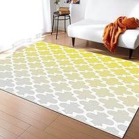 Lattice Moroccan Indoor Modern Contemporary Area Rug, Yellow Grey Ombre Retro Morocco Pattern Ultra Soft Non-Shedding Carpet Floor Mats Stain Resistant Living Room Bedroom Area Rugs Washable 2'x3'