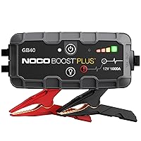 Boost Plus GB40 1000A UltraSafe Car Battery Jump Starter, 12V Battery Pack, Battery Booster, Jump Box, Portable Charger and Jumper Cables for 6.0L Gasoline and 3.0L Diesel Engines, Gray