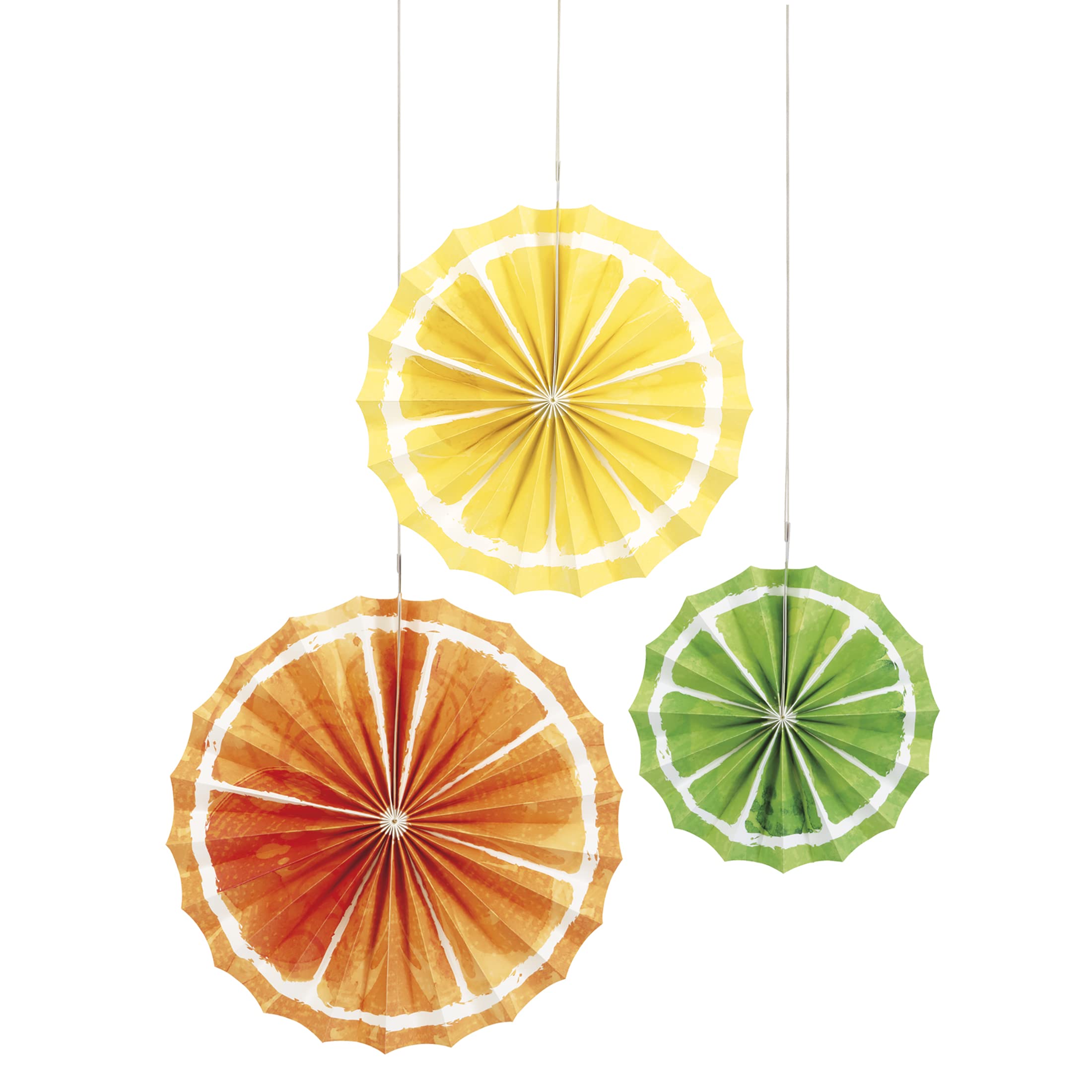 Multicolor Citrus Fruit Tissue Paper Fans (Pack of 3) - 11.75