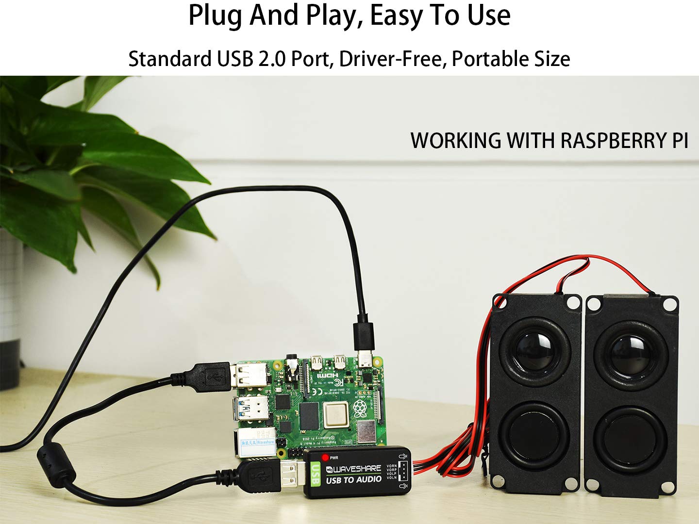 USB to Audio Adapter External Stereo Sound Card Converter with 8Ω 5W Speaker for Raspberry Pi/Jetson Nano, Win7/8/8.1/10,Mac,Linux,Android, USB 2.0 Port Driver-Free, Plug and Play