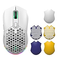 Bluetooth Mouse for Laptop PC, Rechargeable Wireless 2.4G Mouse with USB Receiver, 2.62 FT Wired Gaming Mouse with Lightweight Honeycomb Shell and Other Additional 5 DIY Replaceable Back Cover (White)