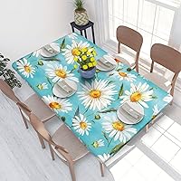 Daisy Watercolor Floral Rectangle Table Cloth Elastic Table Cover for 4 Foot Waterproof Tablecloth Size 48 X 30 Inch