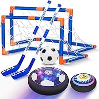 Hot Bee 3-in-1 Hover Hockey Soccer Gifts for Boys 4-6-8, Rechargeable Led Lights Floating Hover Soccer Hockey Ball Set, Indoor Outdoor Sports Hockey Toys for 4 5 6 7 8 Years Old Boys