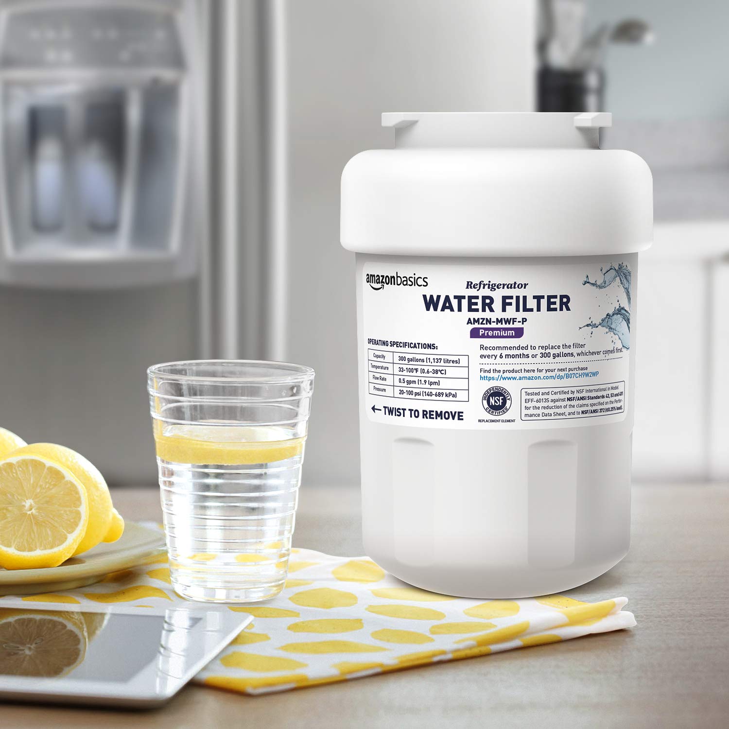 Amazon Basics Replacement GE MWF Refrigerator Water Filter Cartridge - Pack of 3, Premium Filtration