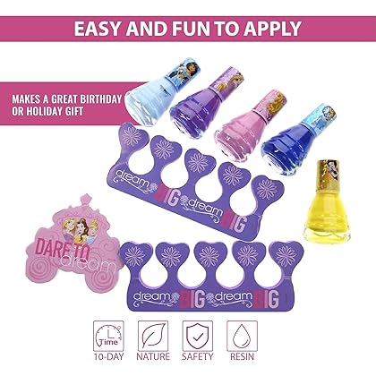 Townley Girl Disney Princess Non-Toxic Peel-Off Water-Based Safe Quick Dry Nail Polish| Gift Kit Set for Kids Girls| Glittery and Opaque Colors| Ages 3+ (18 Pcs)
