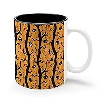 Fun Halloween Spooky Branches and Spiderwebs 11Oz Coffee Mug Personalized Ceramics Cup Cold Drinks Hot Milk Tea Tumbler with Handle and Black Lining