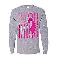 American Flag Breast Cancer Awareness Graphic Mens Long Sleeves