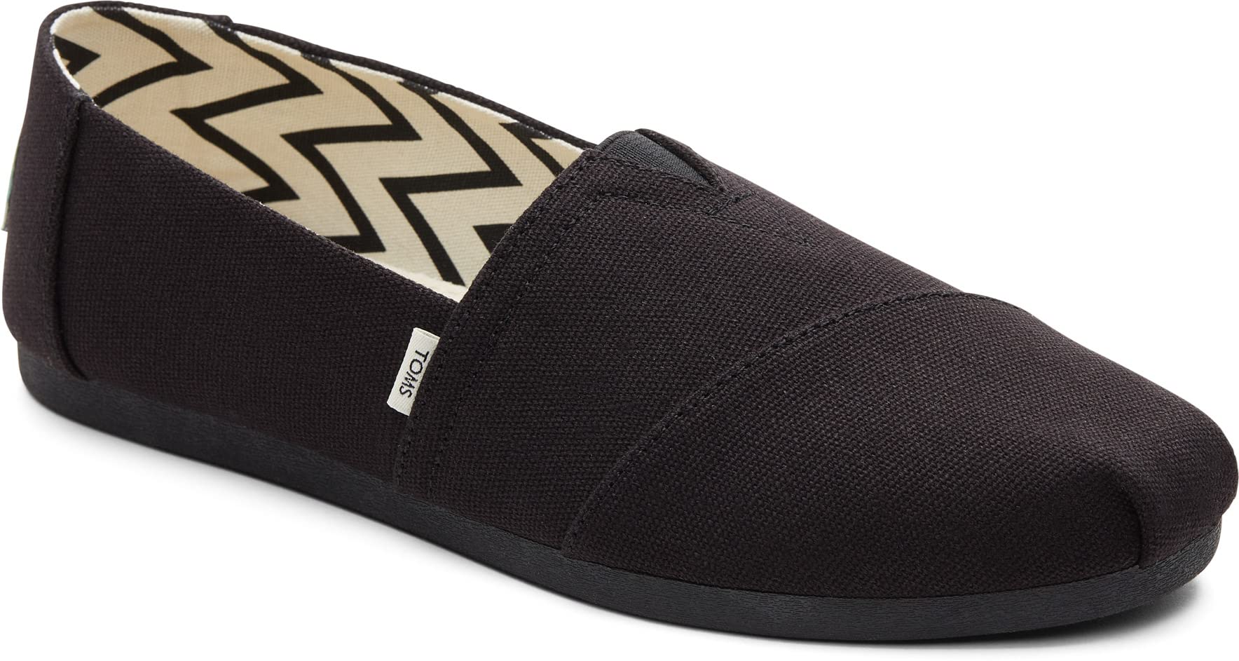 TOMS Women's Alpargata Recycled Cotton Canvas Loafer Flat, Black, 5