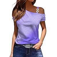 Off The Shoulder Tops for Women Asymmetric Neckline Summer Trendy Short Sleeve Shirts Dressy Casual Sexy Blouses 2024