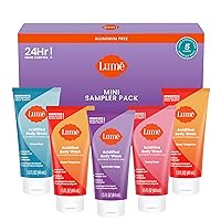 Lume Acidified Body Wash 5 Pack Minis - 24 Hour Odor Control - Moisturizing - Formulated Without SLS & Parabens - 2 ounce Tubes (Clean Tangerine, Lavender Sage, Peony Rose, Toasted Coconut, Unscented)
