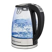 Hamilton Beach 1.7L Electric Tea Kettle, Water Boiler & Heater, LED Indicator, Built-In Mesh Filter, Auto-Shutoff & Boil-Dry Protection, Cordless Serving, Variable Temp, Clear Glass (40941R)