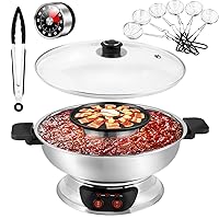 2 in 1 Hot Pot with Grill, Shabu Shabu Pot 304 Stainless Steel 1200W Indoor 4L Large Electric Hot Pot, Separate Temperature Control, Korean BBQ, Boiling for Family Gathering