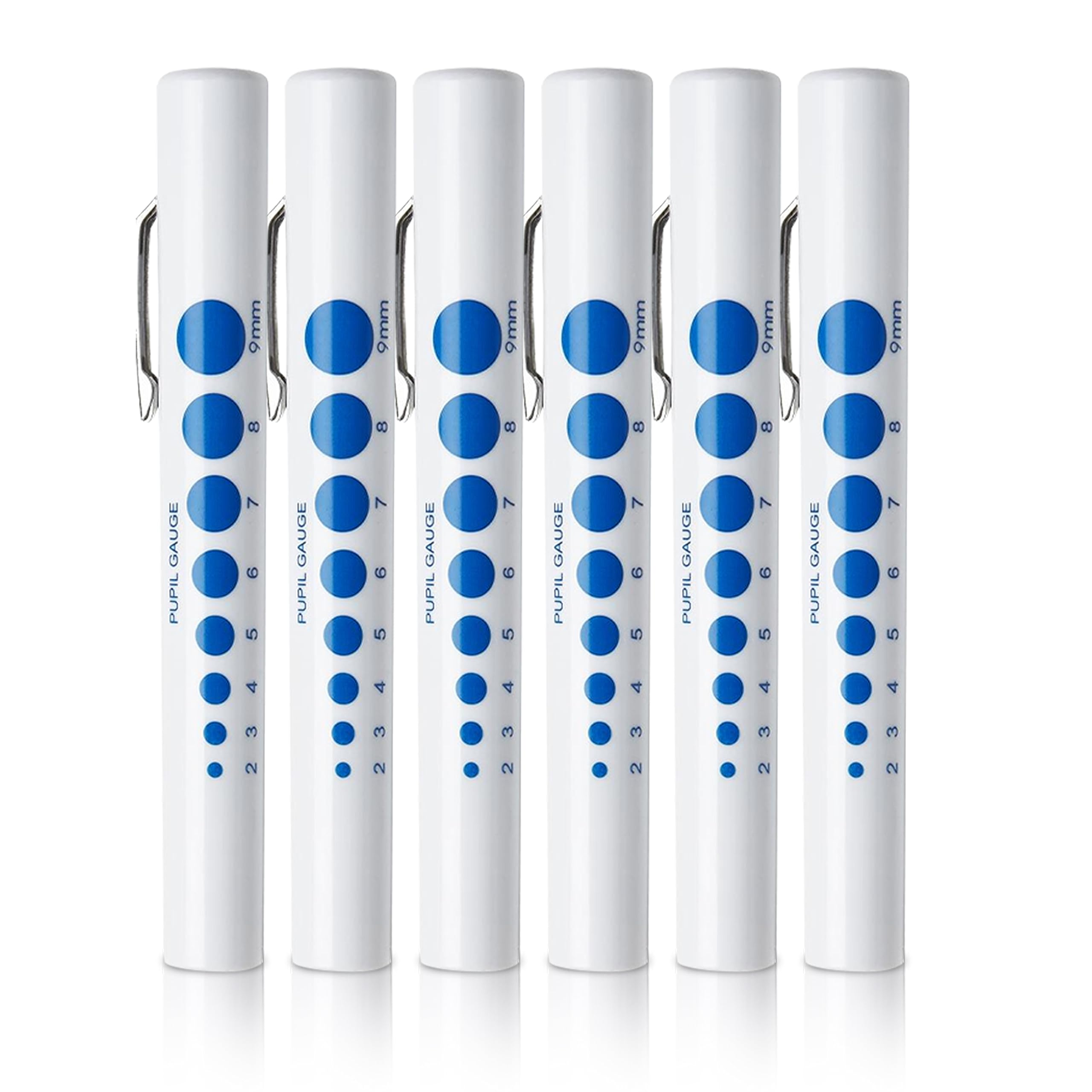 DEXSUR Pupil Gauge Penlight, Lightweight and Moulded Plastic Body, Clip-on Design, Disposable, Pack of 6 Pcs, White