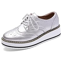 DADAWEN Women's Platform Lace-Up Wingtips Square Toe Oxfords Shoe