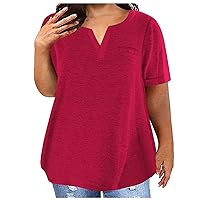 Plus Size Tops for Women Henley V Neck Short Sleeve Tunic Summer Oversized Blouses Solid Casual Loose Soft Tee Shirt