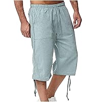 Mens Long Shorts Wide Leg Capris Summer Casual Baggy Capri Pants Elastic Waist Drawstring Shorts Walking Short Pant