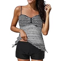 Swimming Tops for Women with Bra Tankini Top with Boy Shorts and Sports Bra Bathing Suit