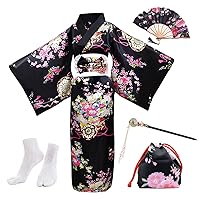 PLULON 5Pcs Japanese Robe Geisha Yukata Dress Blossom Satin Bathrobe