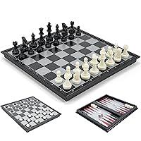 3 in 1 Magnetic Chess Checkers Backgammon Set, Pedolini 12.5 Inches Travel Chess Set Folding Board Game
