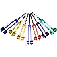 Colored Coded Therapeutic Weighted Chakra and Soul Healing Tuning Forks w Long Holding Stem in Velvet Storage Pouch & Activator