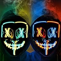 2 Pack Halloween Purging Masks Halloween Scary X-Eye Masks Led Light Up Masks for Holiday Cosplay