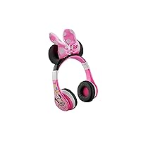 eKids Minnie Mouse Kids Bluetooth Headphones, Wireless with Microphone Includes Aux Cord, Volume Reduced Foldable Headphones for School, Home, or Travel, Pink