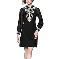 LAI MENG FIVE CATS Women's Premium Embroidered Floral Round Neck Cocktail Formal Mini Dress