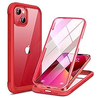 Miracase Compatible with iPhone 13 case 6.1 inch, 2021 Upgrade Full-Body Glass Clear Case Bumper Case with Built-in 9H Tempered Glass Screen Protector for iPhone 13-Red
