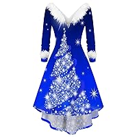 2023 Christmas Dresses for Women Long Sleeve Sexy Off Shoulder V Neck Maxi Dress Cocktail Party Fur Dress Xams Graphic