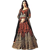 Jessica-Stuff Embroidered Silk Blend Semi Stitched Anarkali Gown (639) Orange