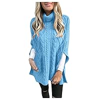 Womens Turtleneck Pullover Sweaters Trendy Slit Jumper Casual Cable Sweater Fall Winter Warm Knitted Blouse Shirt