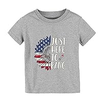 Toddler Girl Olive Top JUST HERE to Bangs Cartoon Print Boys and Girls Tops Short Sleeved T Shirts for Boys and Kids