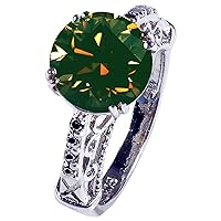 4.14 ct VVS1 Round Moissanite Solitaire Silver Plated Engagement Ring Green Brown Color Size 7