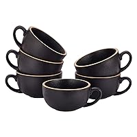 Set of 6 Cups Vintage Design 12 oz Professional Barista Ceramic Latte Art Cappuccino Cups Set (Rough Black * 6)