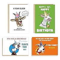 Pack of 4 Screaming Goat Greeting Birthday Invitation Card 4 Unique Designs Funny Gift Card Blank Inside with Envelopes for Kids Boy Girl 8 x 5.3 Inch (20x13.5cm)