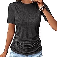 Womens Short Sleeve Crewneck T Shirts Side Ruched Summer Tops Dressy Casual Spring Basic Tee Top for Women 2024