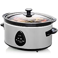 Electric Slow Cooker with 3.7 Qt Ceramic Pot and 3 Cooking Settings, Dishwasher-Safe Stoneware, Tempered Glass Lid, Portable Multicooker Perfect for Soups Sauces Stews & Dips, Silver SLO35ABR