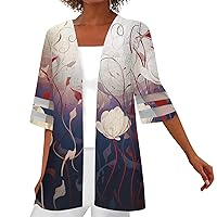 COTECRAM Women Casual Short Sleeve Floral Print Lightweight Summer Kimono Cardigan Loose Beach Cover Up Blouse Tops 2024