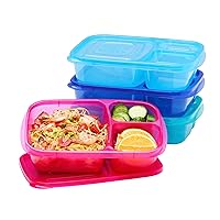 EasyLunchboxes® - Original Stackable Lunch Boxes - Reusable 3-Compartment Food Containers for Kids and Adults - Bento Lunch Box for Meal Prep, School, & Work - BPA Free, Set of 4 (Jewel Brights)