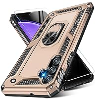 for Samsung Galaxy S23 FE 5G Case with Screen Protector, Military Grade Rugged Shockproof Heavy Duty Galaxy S23 FE Protective Cover for Samsung S23 FE Magnetic Ring Kickstand Phone Case (Gold)